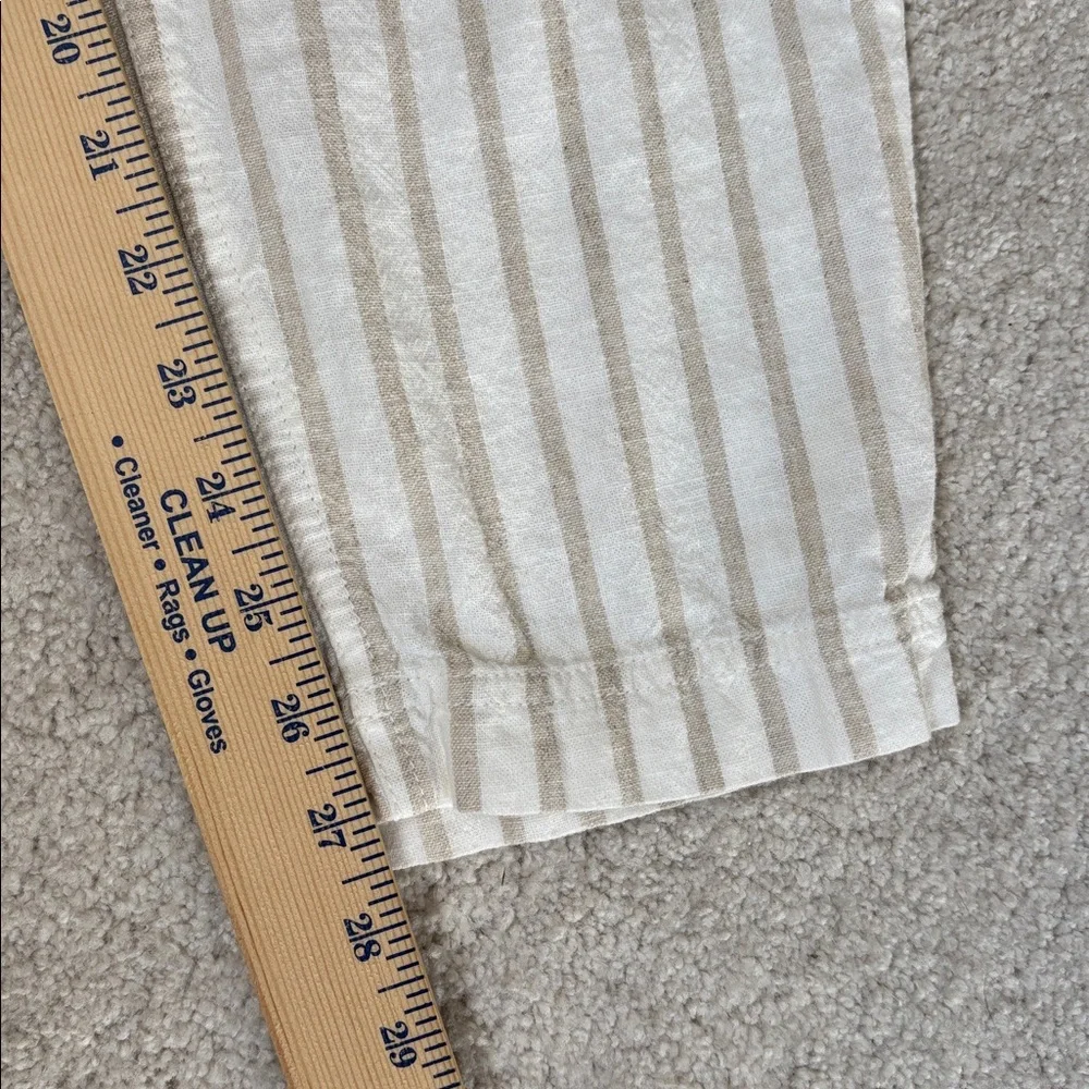 J Crew Linen‎ Cotton Beige Cream Striped Pull On Pants Beach Women’s Large Tall